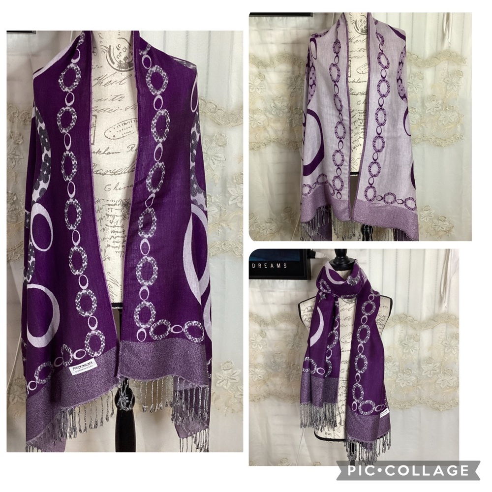 Pashmina Silk Blend Reversible Wrap Shawl Scarf with tassels Purple